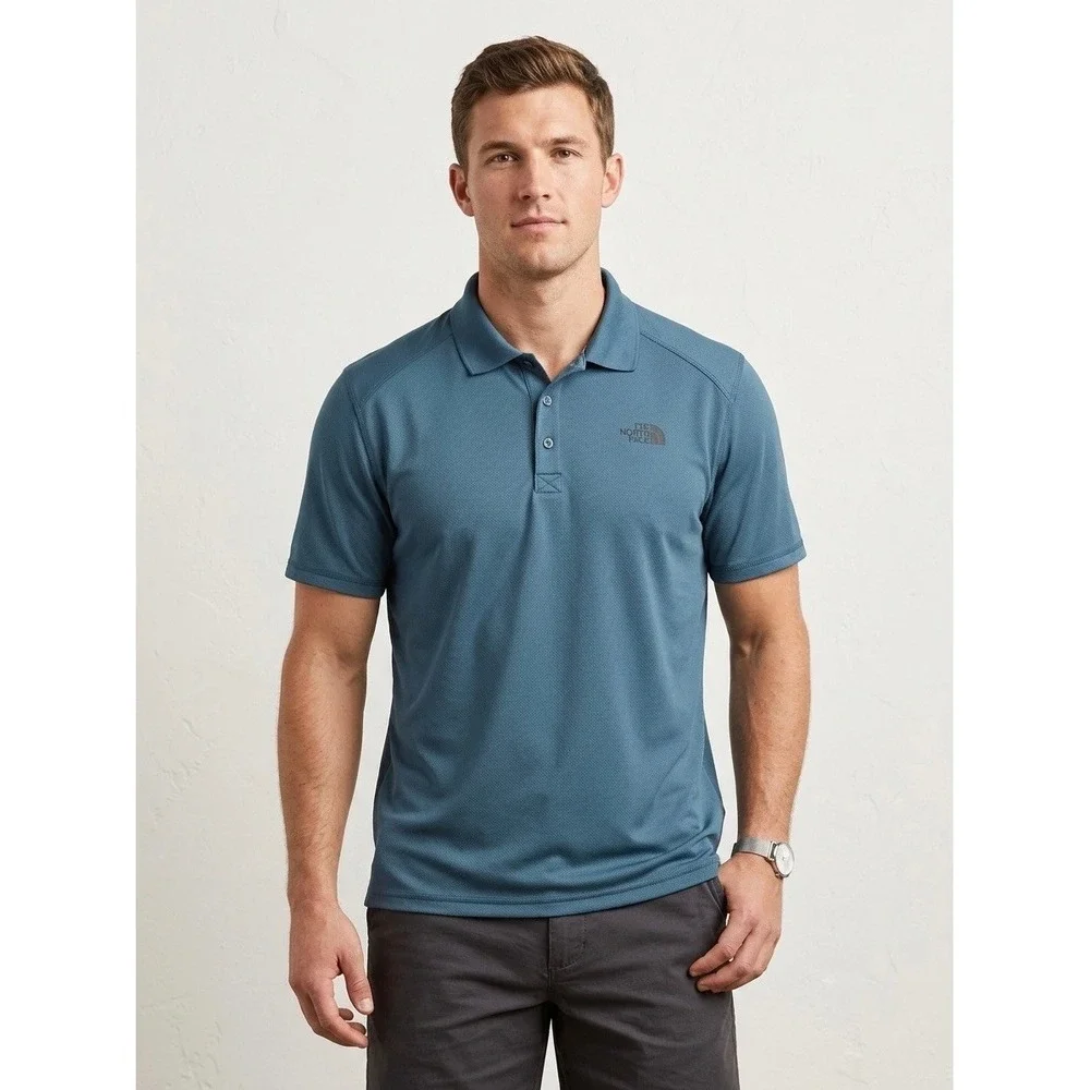 The North Face Mens FlashDry Polo Shirt Blue Teal Short Sleeve Size Large L